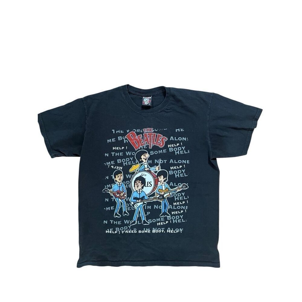 Rare Vintage Beatles Help Cartoon T-Shirt L Y2K 90s 2000s Band Tee Rock Graphic